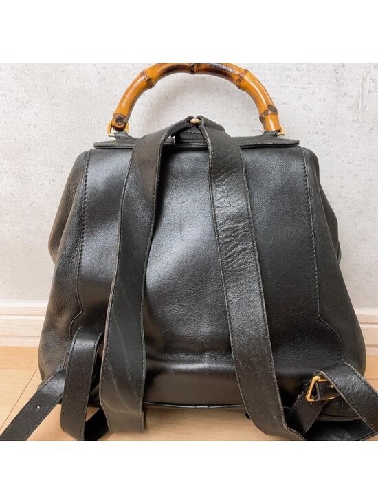 Gucci Vintage Bamboo Backpack Leather Turnlock Black main image 10